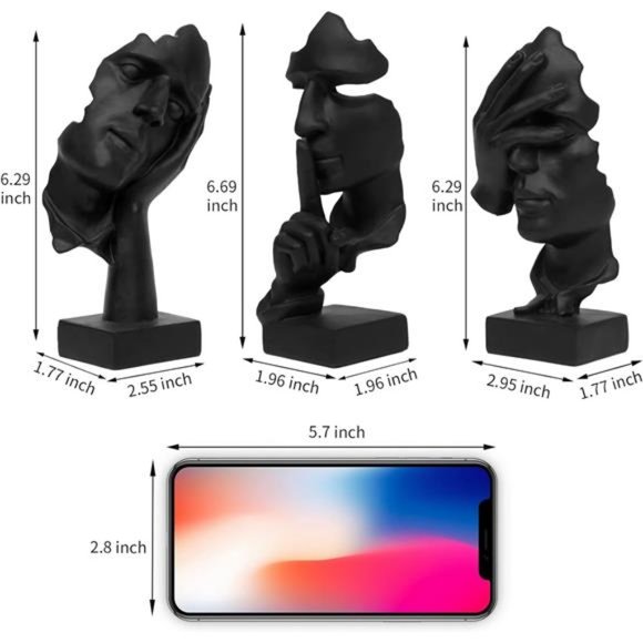 3 Pcs Thinker Statue, Silence is Gold Abstract Art Figurine, No Hear No See - Picture 5 of 6